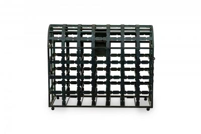 Mid Century American Treasure Chest Iron Wine Rack with Latched Draw Door