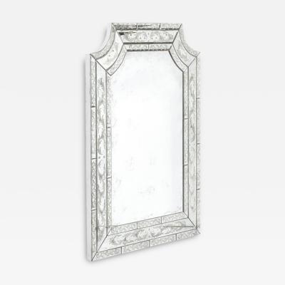 Mid Century Antiqued Venetian Glass Mirror with Etched and Beveled Detailing