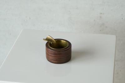 Mid Century Ashtray in Leather and Patinated Brass 1960s