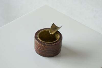 Mid Century Ashtray in Leather and Patinated Brass 1960s