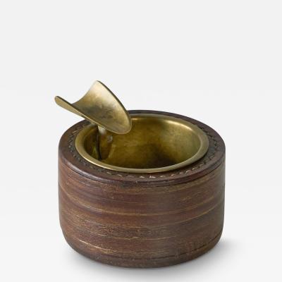Mid Century Ashtray in Leather and Patinated Brass 1960s