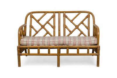 Mid Century Bamboo loveseat with lattice design back