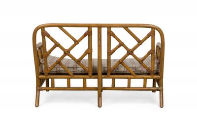 Mid Century Bamboo loveseat with lattice design back