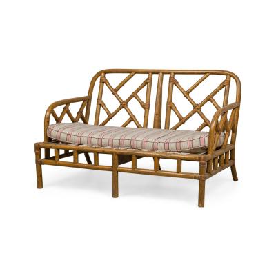 Mid Century Bamboo loveseat with lattice design back