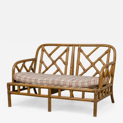 Mid Century Bamboo loveseat with lattice design back