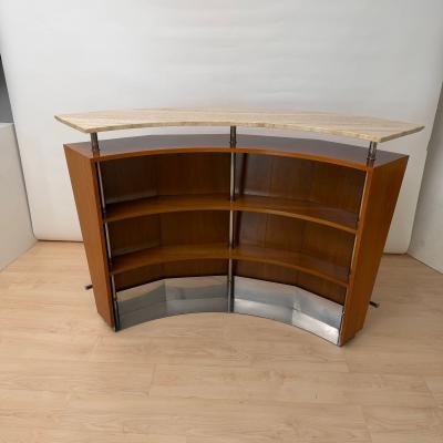 Mid Century Bar Counter Teak Wood Metal Travertine Italy circa 1970