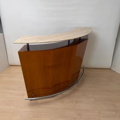 Mid Century Bar Counter Teak Wood Metal Travertine Italy circa 1970