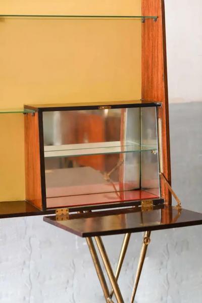 Mid Century Bar Counter in wood brass and glass Italian artisan production 