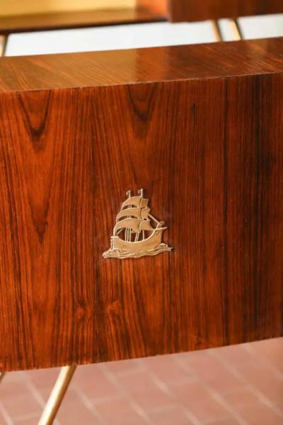 Mid Century Bar Counter in wood brass and glass Italian artisan production 