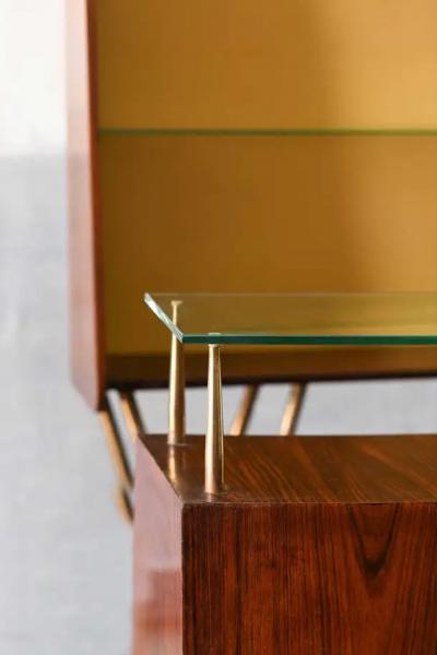 Mid Century Bar Counter in wood brass and glass Italian artisan production 