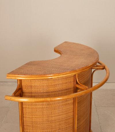 Mid Century Bentwood and Rattan Bar with Pair of Stools