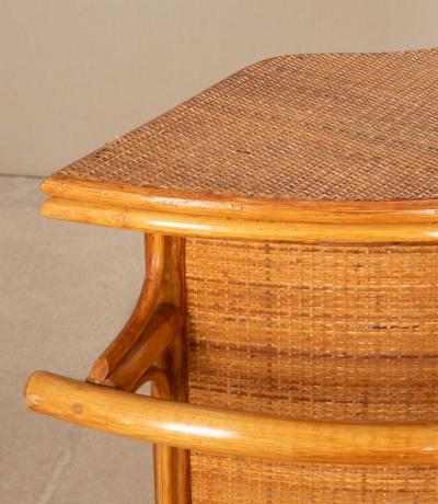 Mid Century Bentwood and Rattan Bar with Pair of Stools
