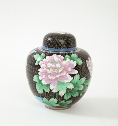 Mid Century Black Cloisonne Ginger Jar