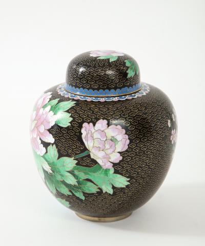 Mid Century Black Cloisonne Ginger Jar
