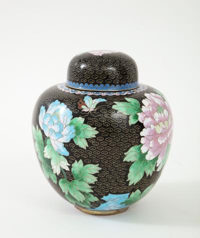 Mid Century Black Cloisonne Ginger Jar