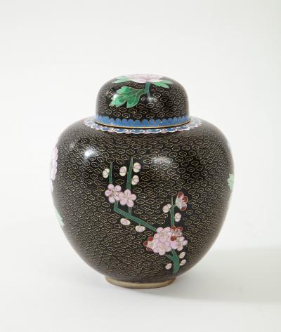 Mid Century Black Cloisonne Ginger Jar