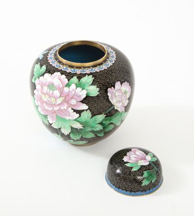 Mid Century Black Cloisonne Ginger Jar
