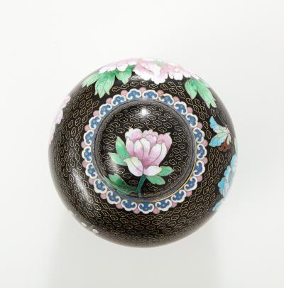 Mid Century Black Cloisonne Ginger Jar