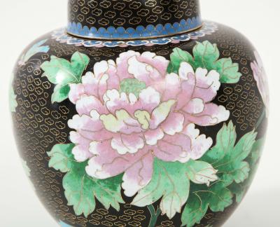 Mid Century Black Cloisonne Ginger Jar