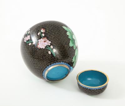 Mid Century Black Cloisonne Ginger Jar