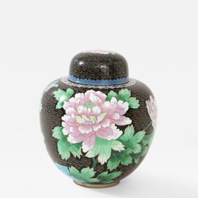 Mid Century Black Cloisonne Ginger Jar