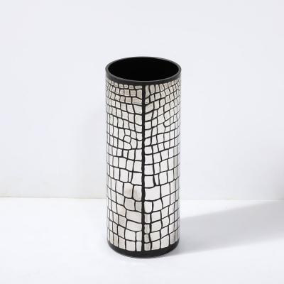 Mid Century Black Glass Vase with Sterling Silver Overlay Crocodile Motif
