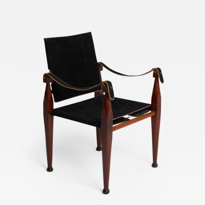 Mid Century Black Suede Safari Chair