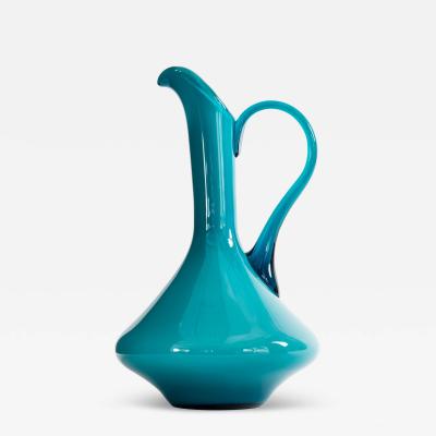 Mid Century Blue Glass Pitcher