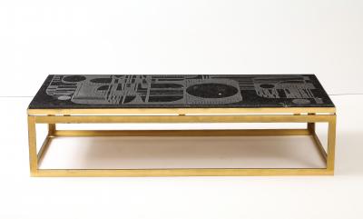 Mid Century Bluestone Coffee Table Geometric Relief Design Belgium 1960