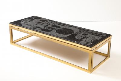 Mid Century Bluestone Coffee Table Geometric Relief Design Belgium 1960