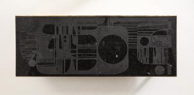 Mid Century Bluestone Coffee Table Geometric Relief Design Belgium 1960