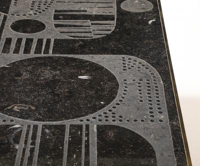 Mid Century Bluestone Coffee Table Geometric Relief Design Belgium 1960