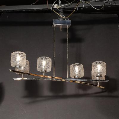 Mid Century Bow Form Polished Brass Nickel Pendant Chandelier W Mottled Glass