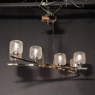 Mid Century Bow Form Polished Brass Nickel Pendant Chandelier W Mottled Glass
