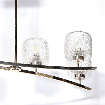 Mid Century Bow Form Polished Brass Nickel Pendant Chandelier W Mottled Glass