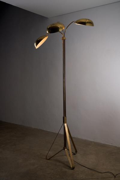 Mid Century Brass Floor Lamp with Three Adjustable Shades 1950s
