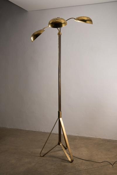 Mid Century Brass Floor Lamp with Three Adjustable Shades 1950s