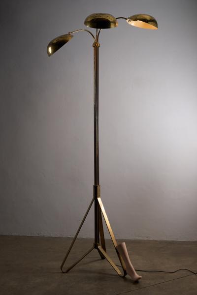 Mid Century Brass Floor Lamp with Three Adjustable Shades 1950s