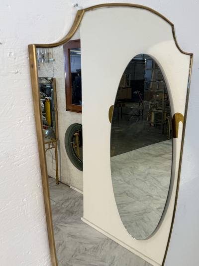 Mid Century Brass Framed Shield Form Wall Mirror