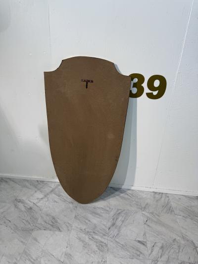 Mid Century Brass Framed Shield Form Wall Mirror