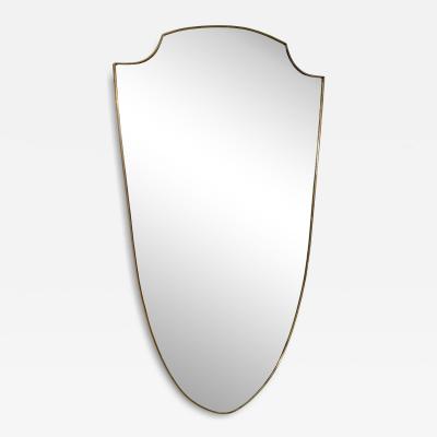Mid Century Brass Framed Shield Form Wall Mirror