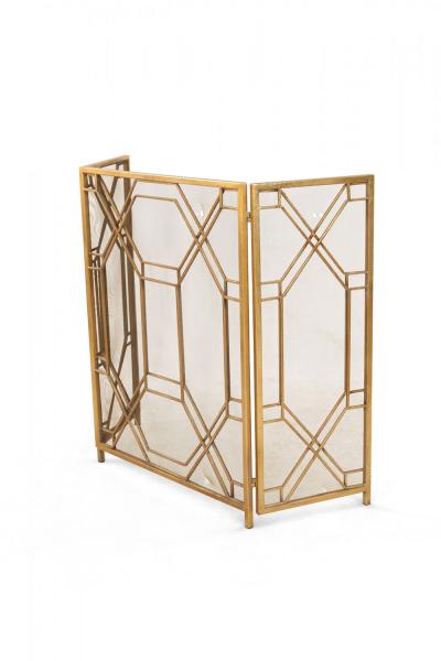 Mid Century Brass Framed Tri Fold Fire Screen