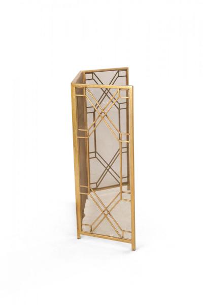 Mid Century Brass Framed Tri Fold Fire Screen