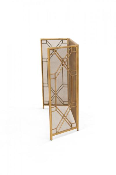 Mid Century Brass Framed Tri Fold Fire Screen