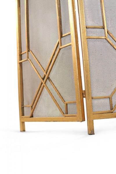 Mid Century Brass Framed Tri Fold Fire Screen