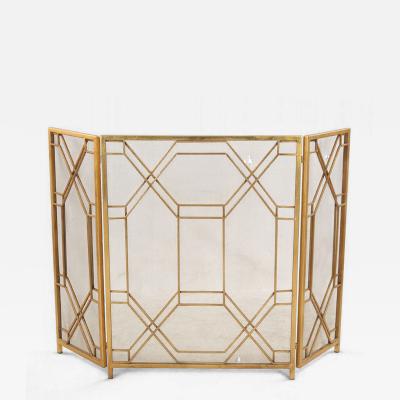 Mid Century Brass Framed Tri Fold Fire Screen