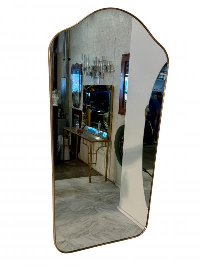 Mid Century Brass Framed Wall Mirror with Curved Silhouette 1960s