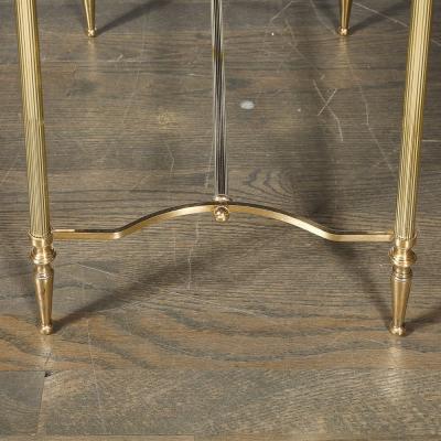 Mid Century Brass Inset Vitrolite Top Accent Side Table w Fluted Detailing