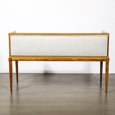 Mid Century Brass Lined Walnut Settee w Cane Detailing Holly Hunt Upholstery
