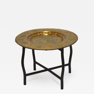 Mid Century Brass Polychrome Tray Top Side Table